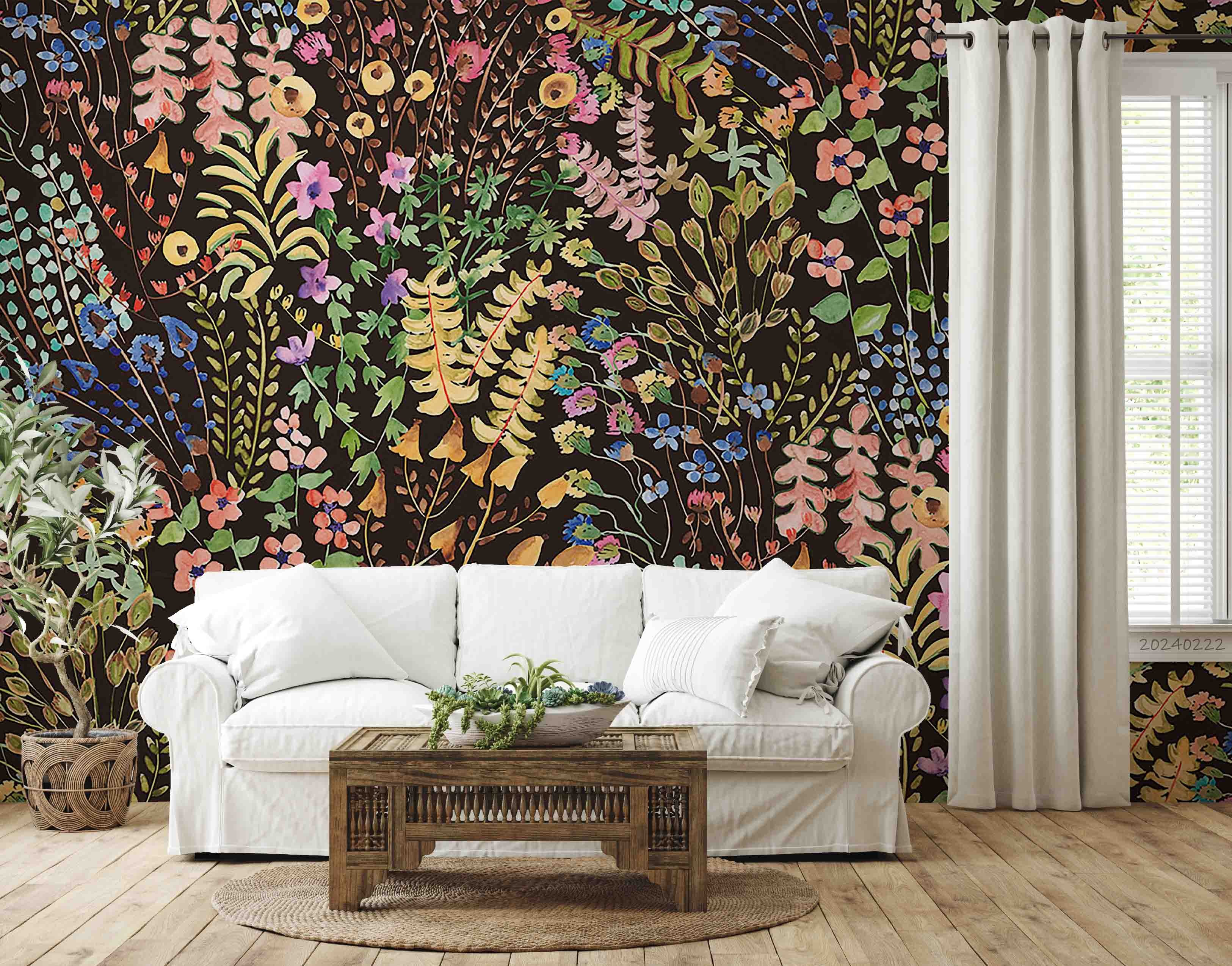 3D Watercolor Colorful Floral Leaves Wallpaper Wall Mural Wall Decor Wall Art Wall Sticker Remoable Wallpaper LQH