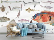 3D Hand Drawn Ocean Creature Fish Wallpaper Wall Mural Wall Decor Wall Art Wall Sticker Remoable Wallpaper LQH 10