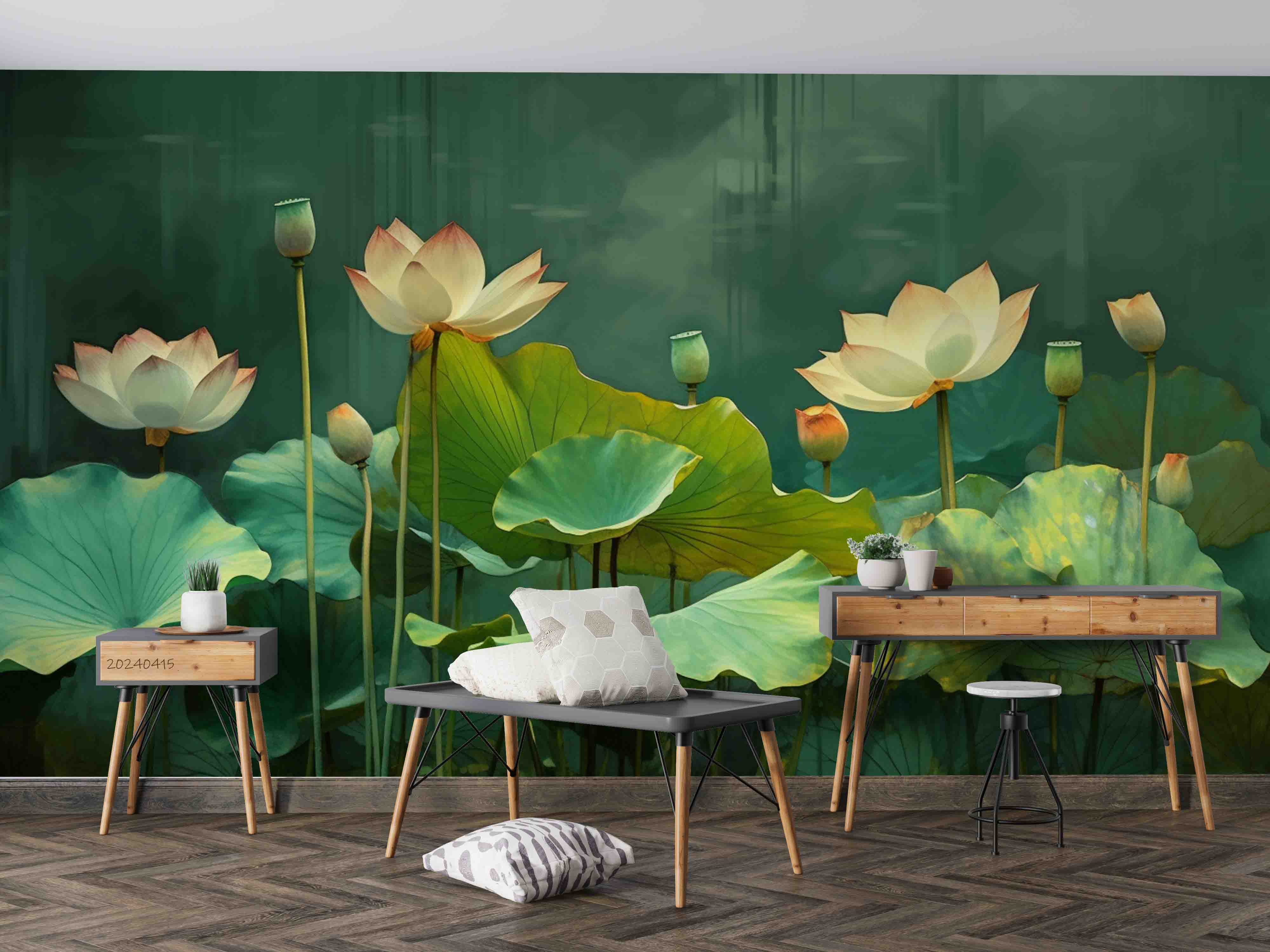 3D Watercolor Lotus Leaf Green Wallpaper Wall Mural Wall Decor Wall Art Wall Sticker Remoable Wallpaper