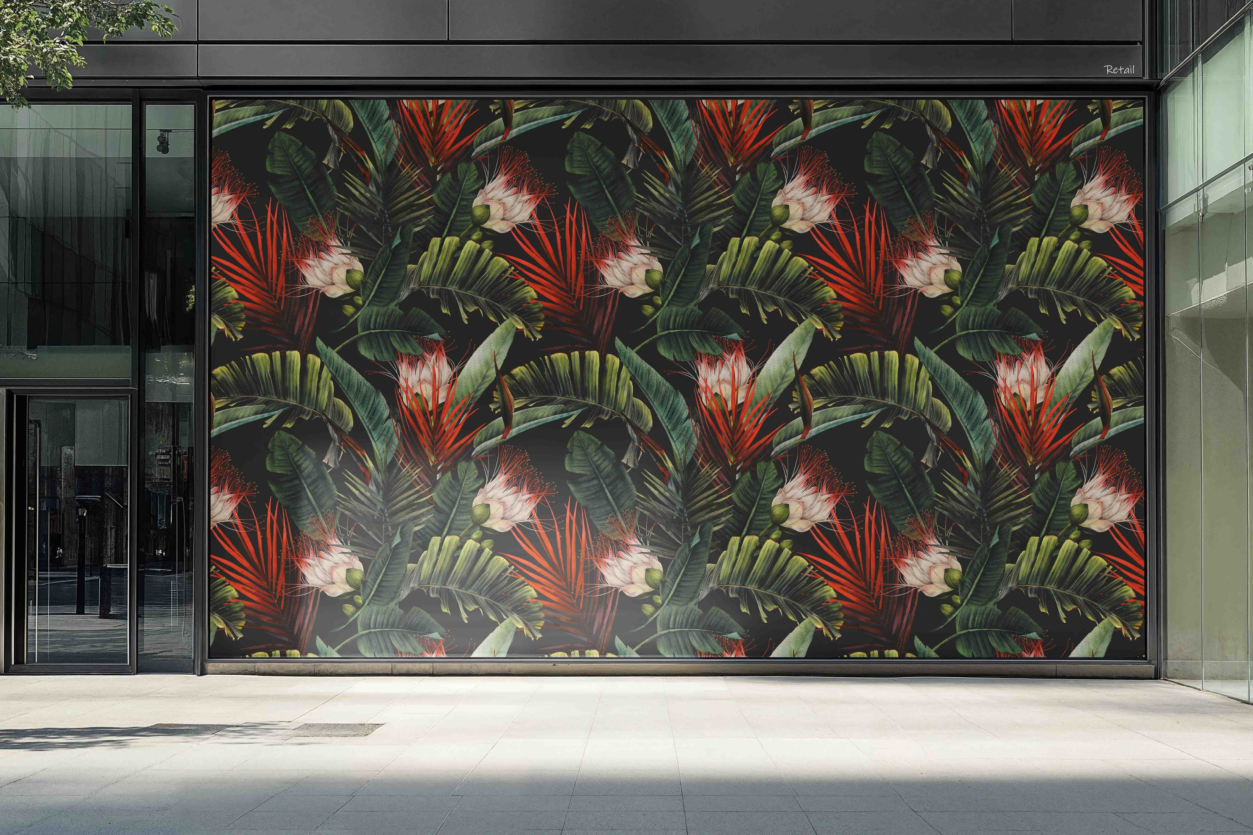 3D Retail Shop Store Market Trade Floral Leaves Pattern Wall Mural Wallpaper 4