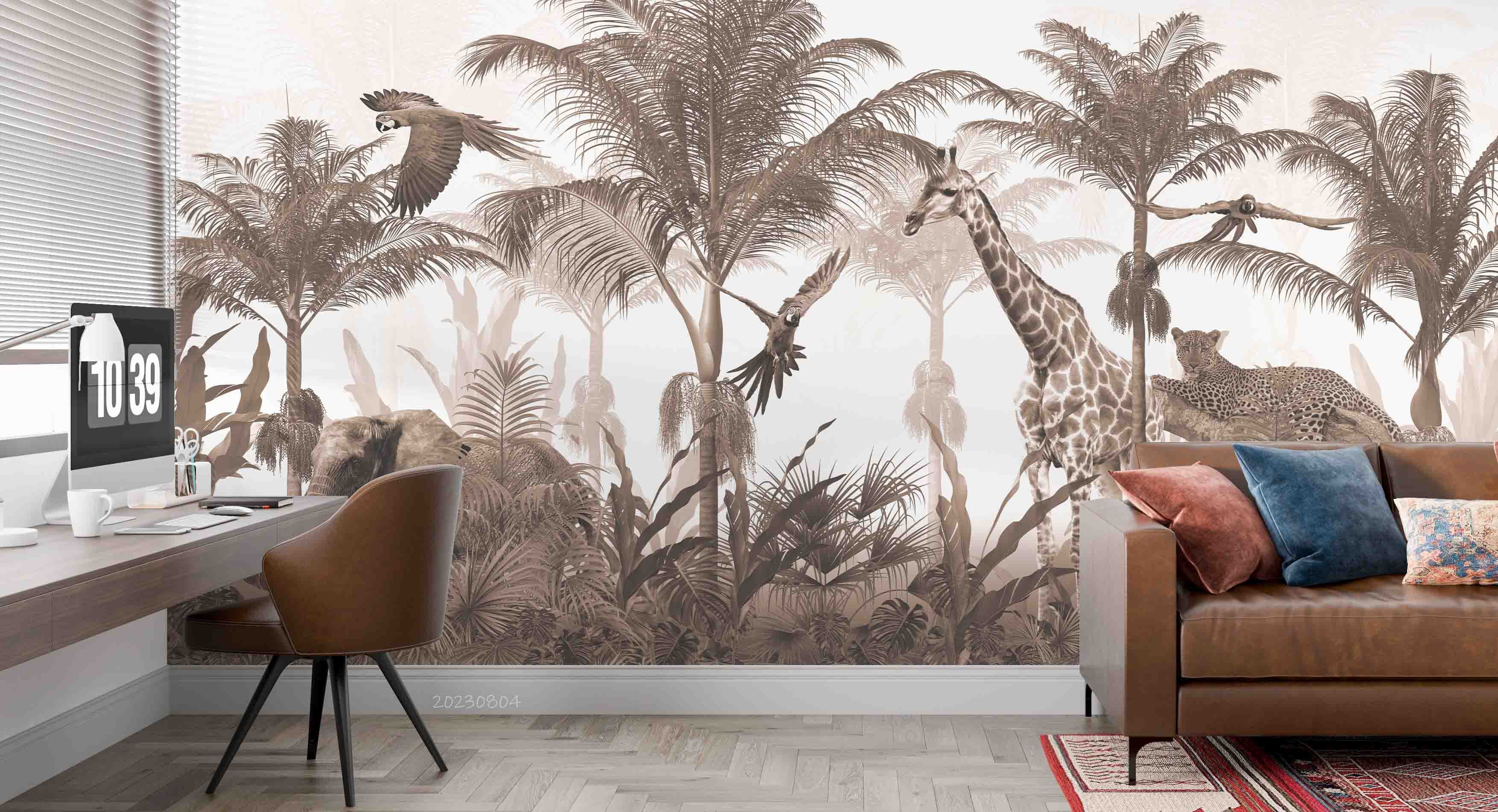 3D Animal Tree Elephant Giraffe  Parrot Cheetah Wall Mural Wallpaper YXL 2551