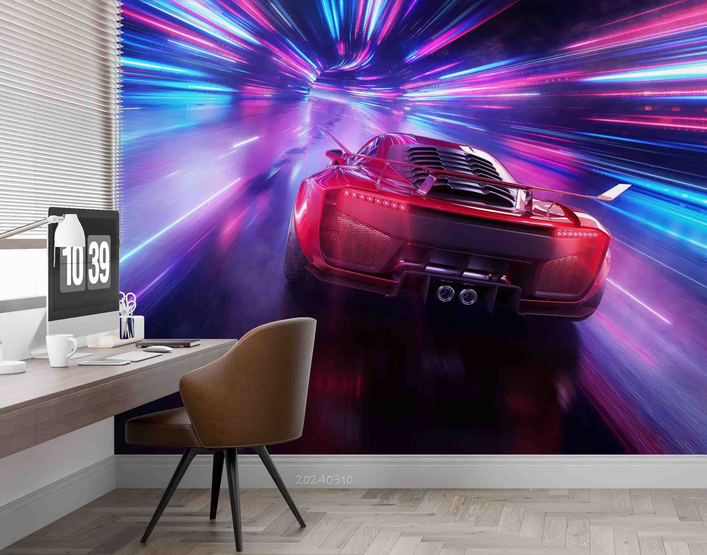 3D Neon Red Sports Car Wallpaper Wall Mural Wall Decor Wall Art Wall Sticker Remoable Wallpaper