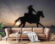 3D Cowgirl Horse Silhouette Wall Mural Wallpaper GD 5311- Jess Art Decoration