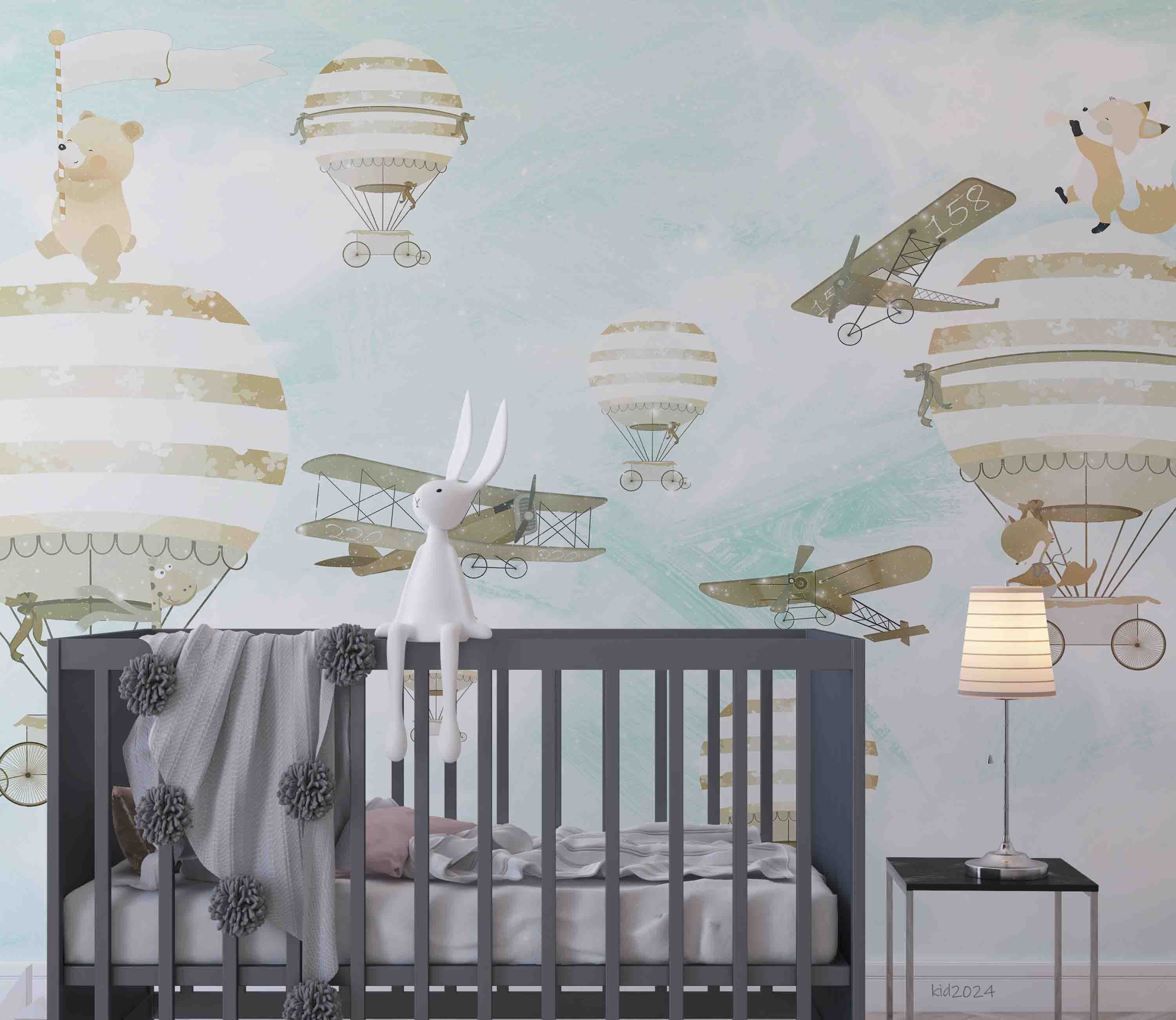 3D Hydrogen Balloon Aircraft Sky Cloud Wall Mural Wallpaper YXL 402