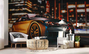 3D Brown Sports Car City Night Scene Wallpaper Wall Mural Wall Decor Wall Art Wall Sticker Remoable Wallpaper
