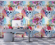3D Watercolor Peony Skull Wreath Pattern Wall Mural Wallpaper GD 5193- Jess Art Decoration
