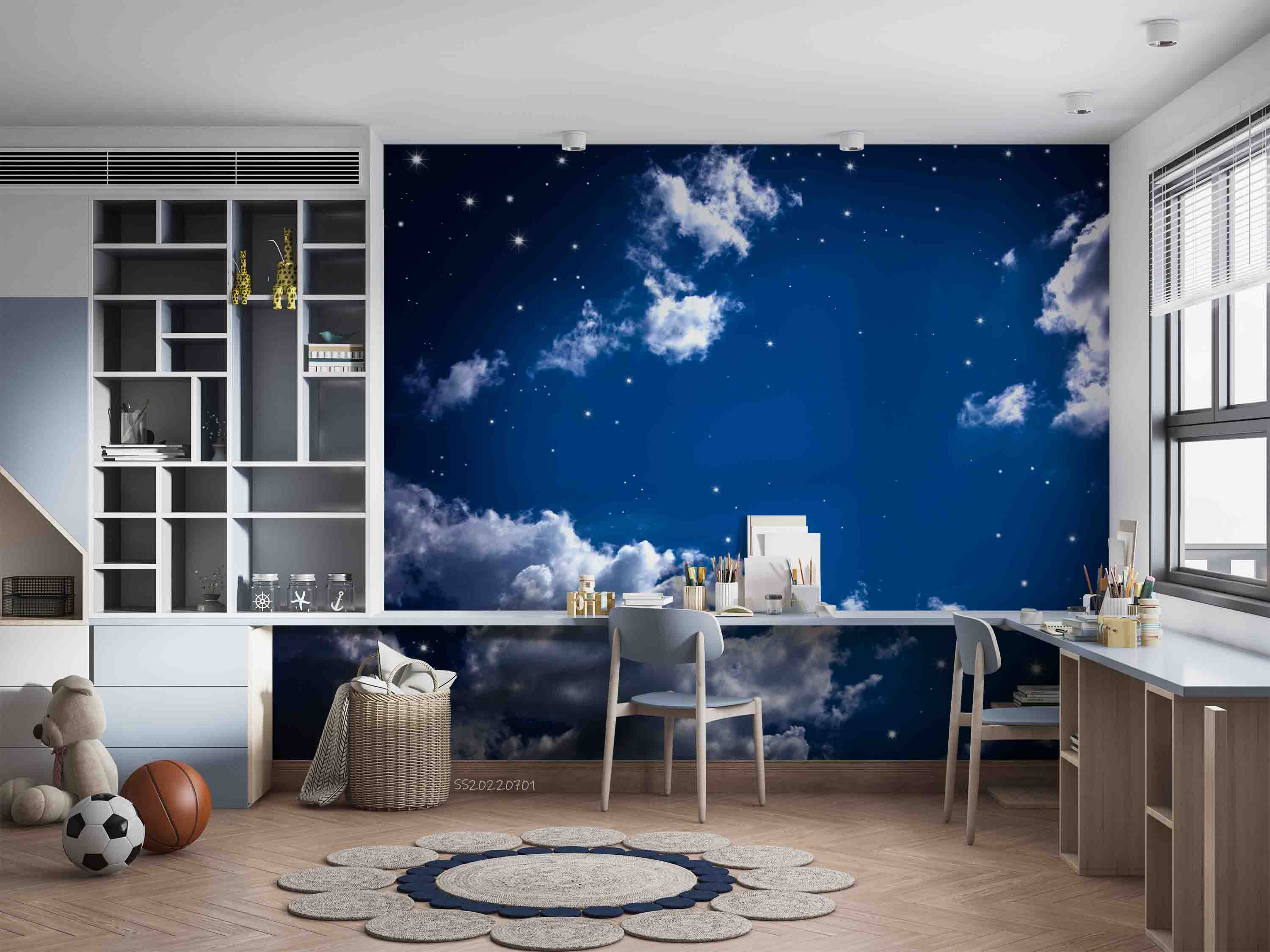 3D Night Blue Sky Cloud Stars Scenery Wall Mural Wallpaper GD 5056- Jess Art Decoration