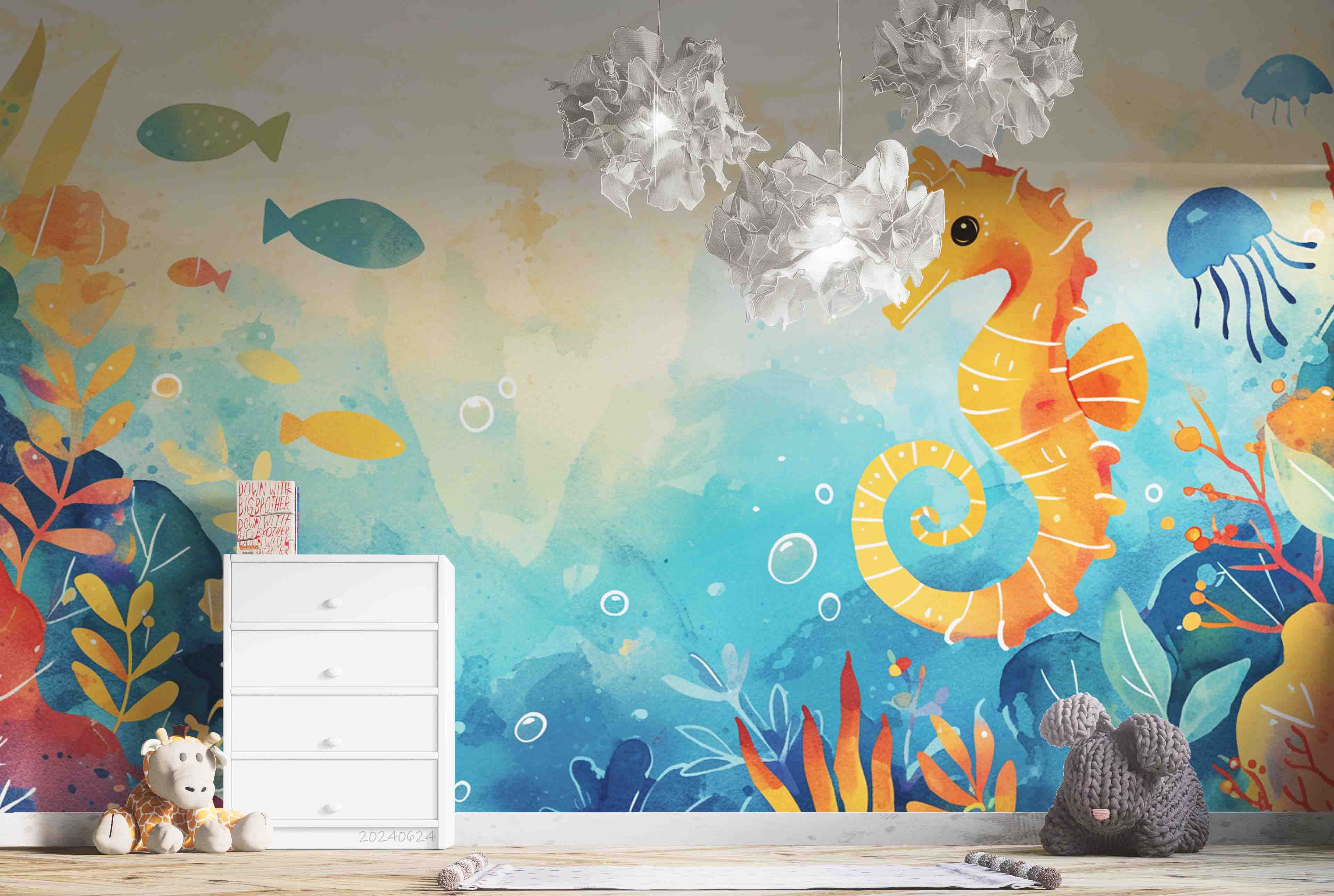 3D Sea Coral Starfish Sea Horse Jellyfish Wall Mural Wallpaper YXL 677