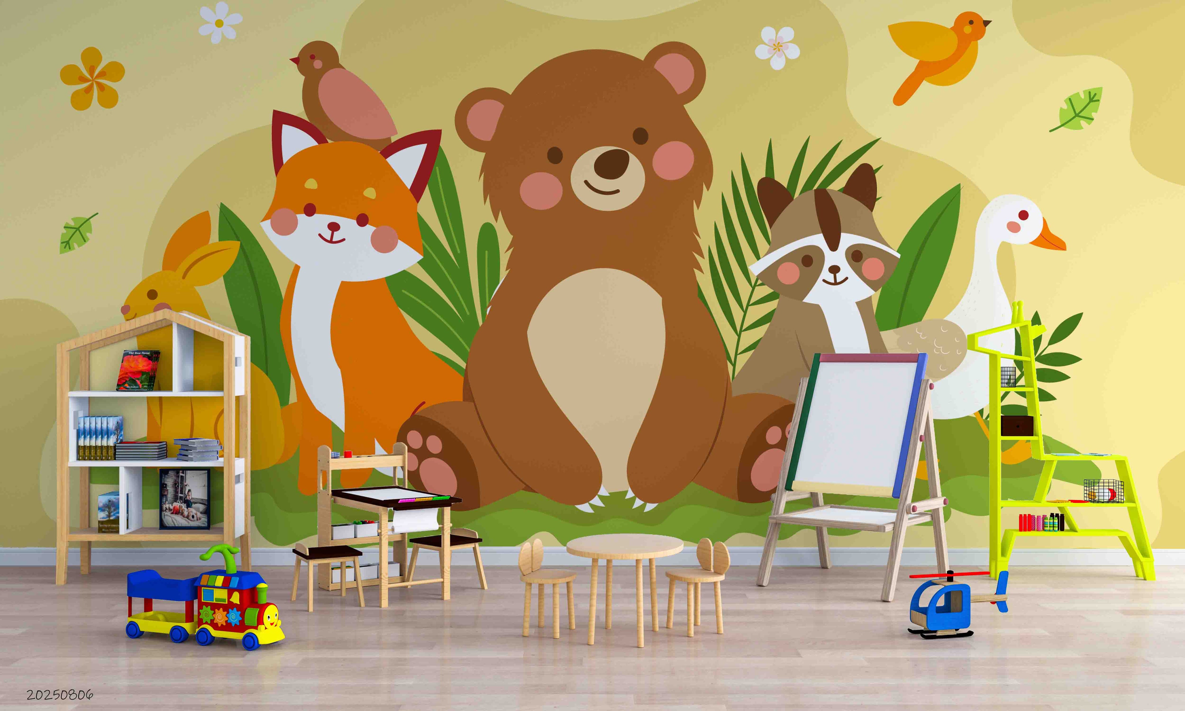 3D Childcare Nursery School Cartoon Animals Kids Wall Mural Wallpaper JN 16