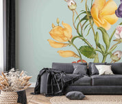 3D Hand Drawn Yellow Floral Green Leaf Wallpaper Wall Mural Wall Decor Wall Art Wall Sticker Remoable Wallpaper LQH