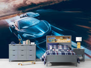 3D Blue Sports Car Wallpaper Wall Mural Wall Decor Wall Art Wall Sticker Remoable Wallpaper