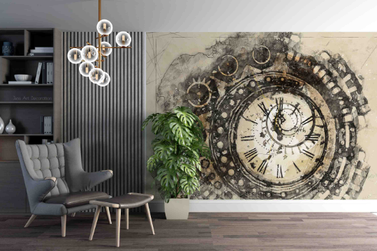 Wall Clock Round Gear Contemporary Wallpaper contemporary street art wall mural for creative room or feature wall