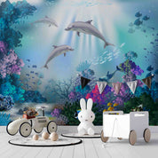 3D Animal Sea Fish Coral Dolphin Wall Mural Wallpaper YXL 2490