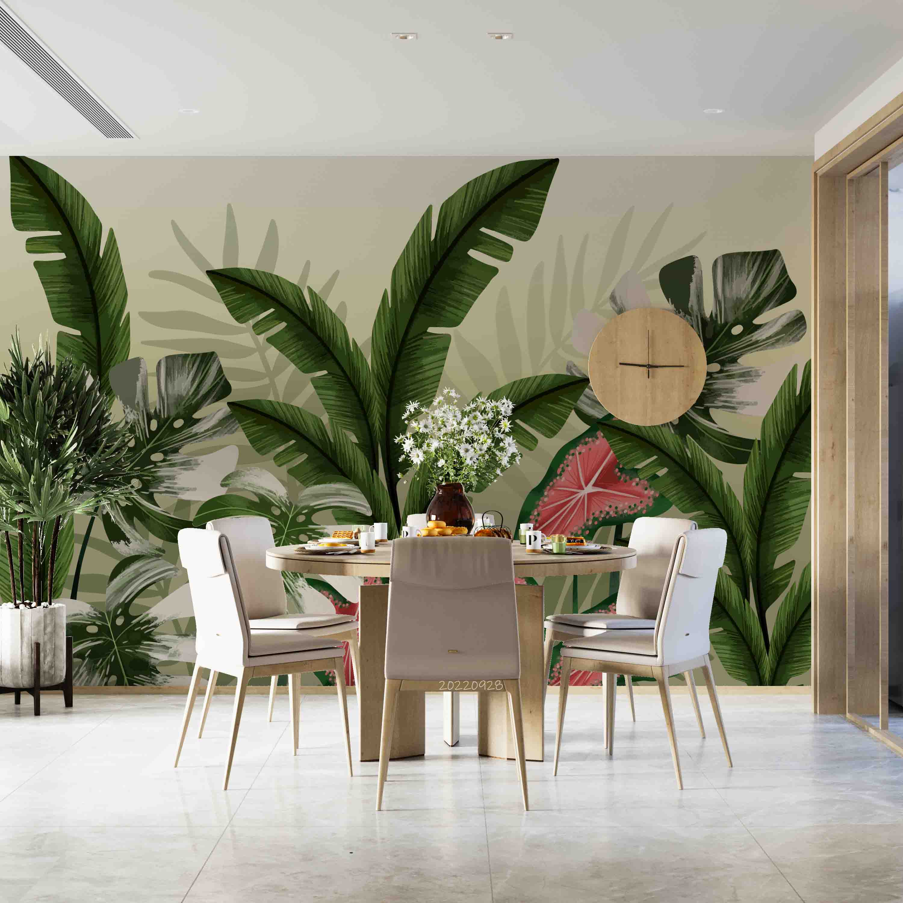 3D Tropical Green Leaves Background Wall Mural Wallpaper GD 3325- Jess Art Decoration