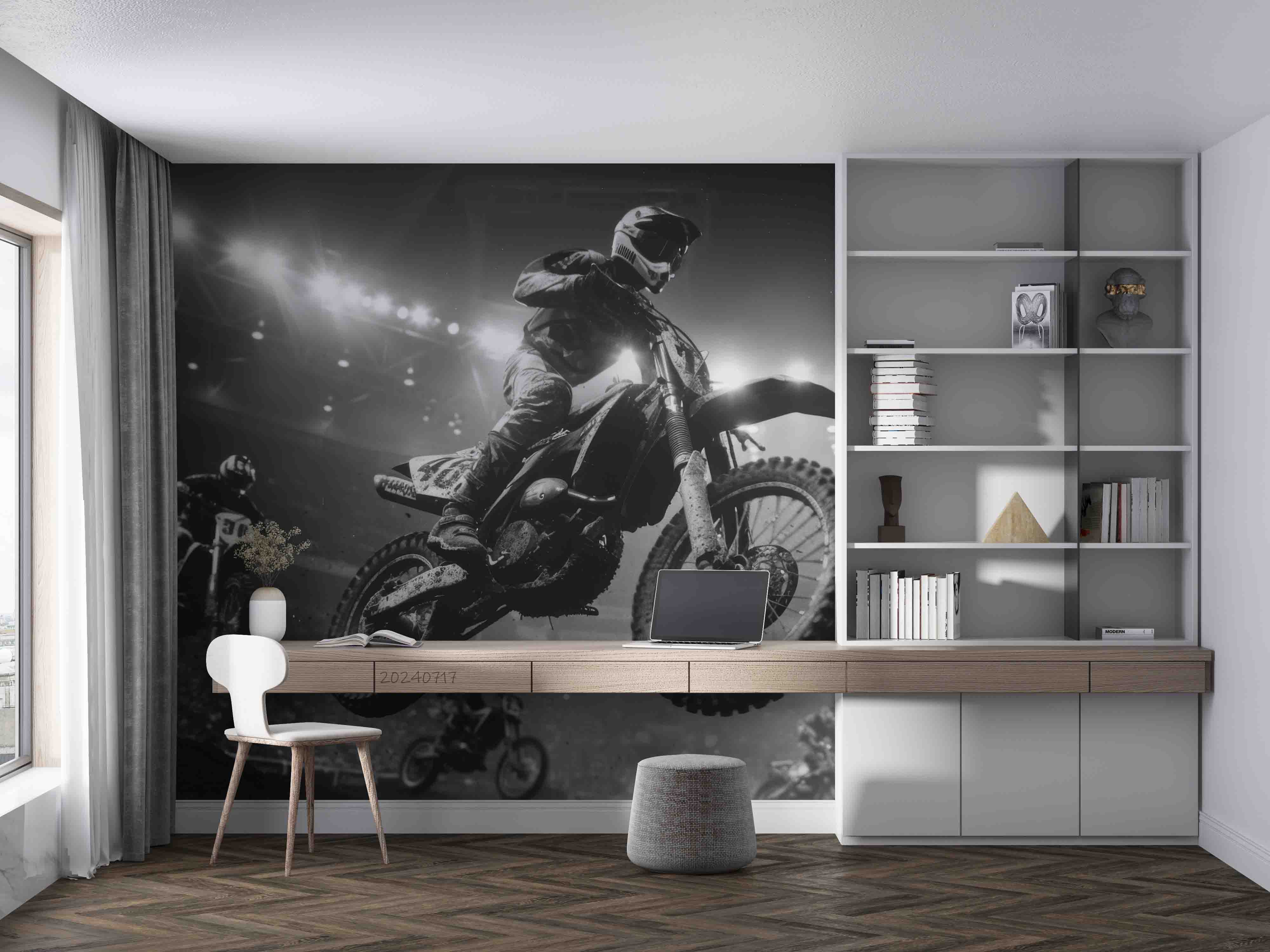 3D Person Sunlight Motorbike Gray Wall Mural Wallpaper YXL 97