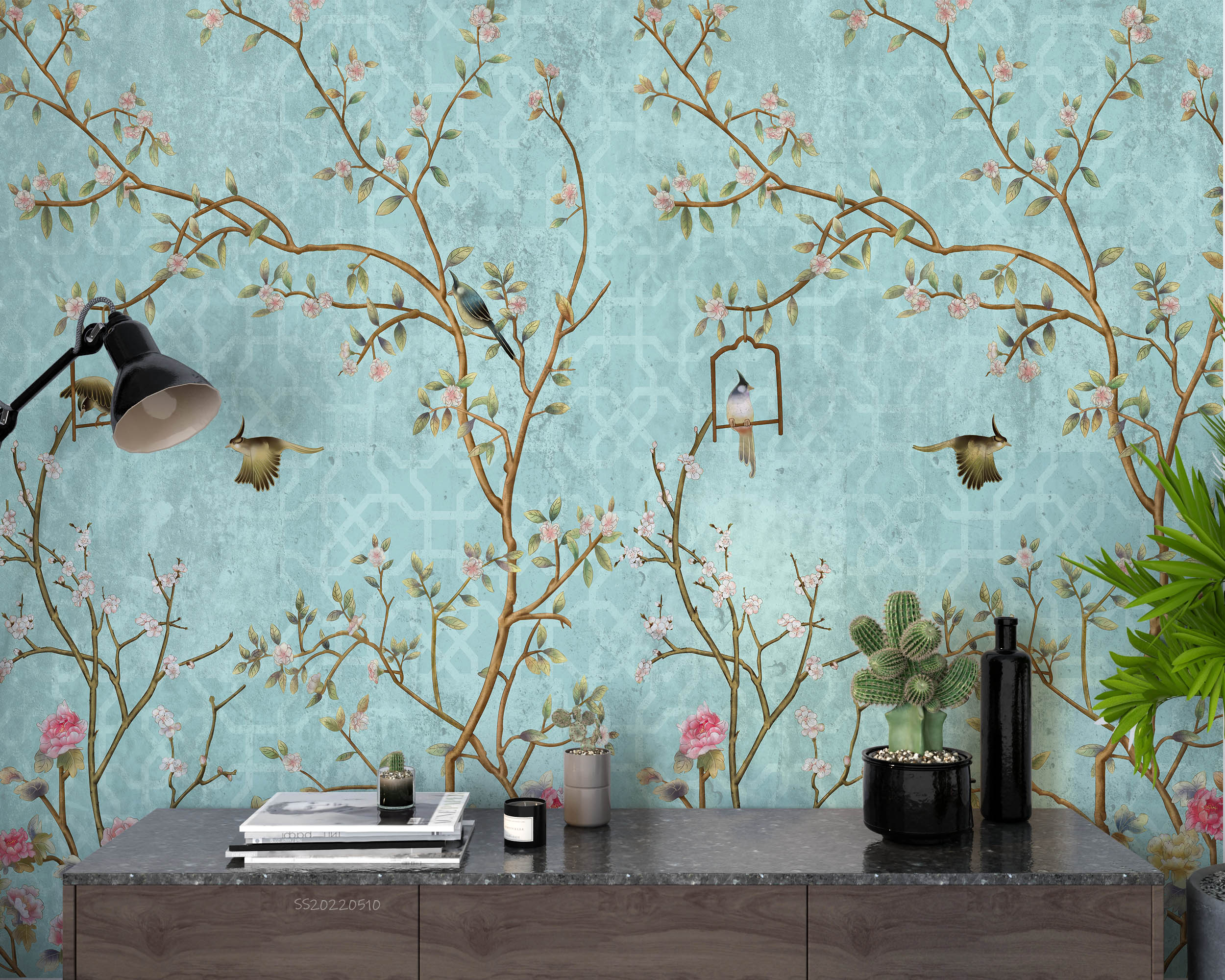 3D Chinese Vintage Floral Branch Birds Wall Mural Wallpaper GD 4055- Jess Art Decoration