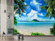3D Tropical Sand Beach bright tropical beach landscape wall mural wallpaper for living room - view 3