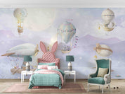 3D Animal Hydrogen Balloon Rabbit Cat Goose Bear Wall Mural Wallpaper YXL 28