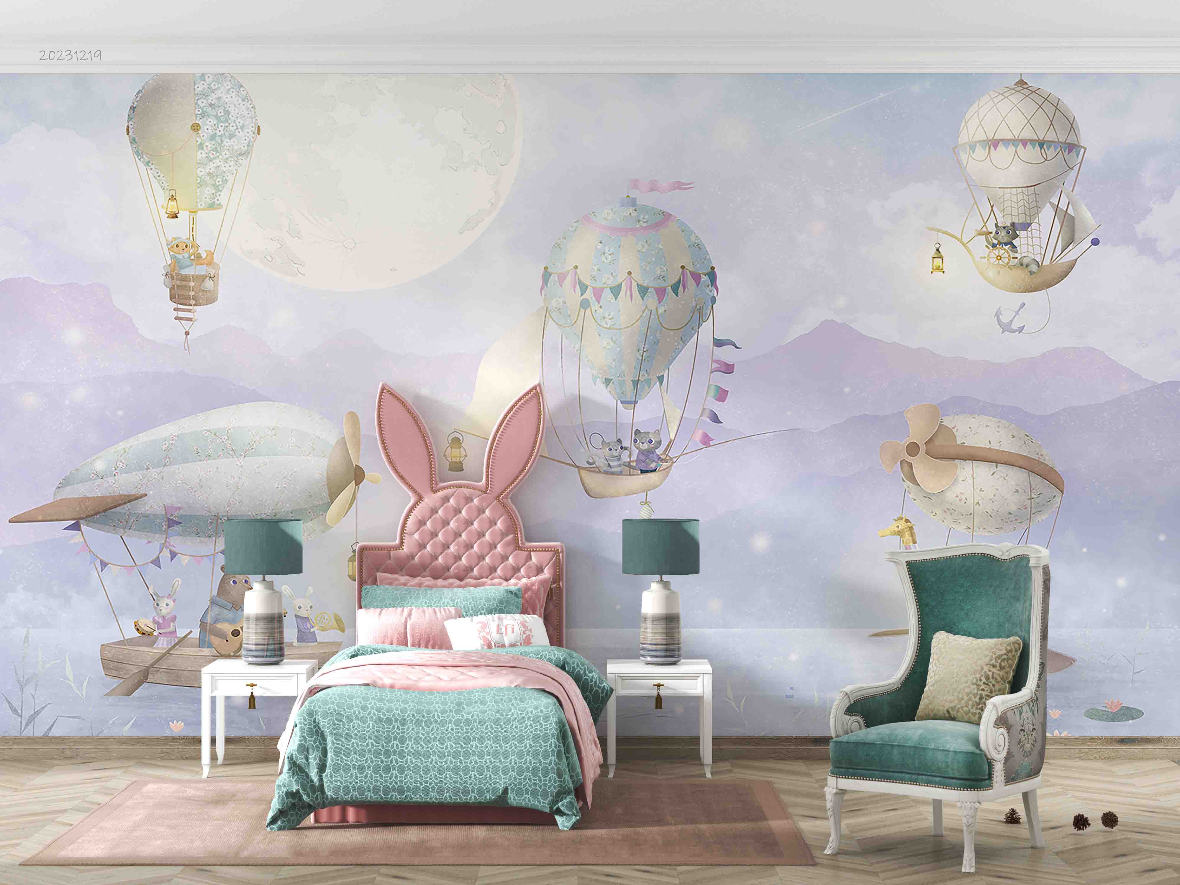 3D Animal Hydrogen Balloon Rabbit Cat Goose Bear Wall Mural Wallpaper YXL 28