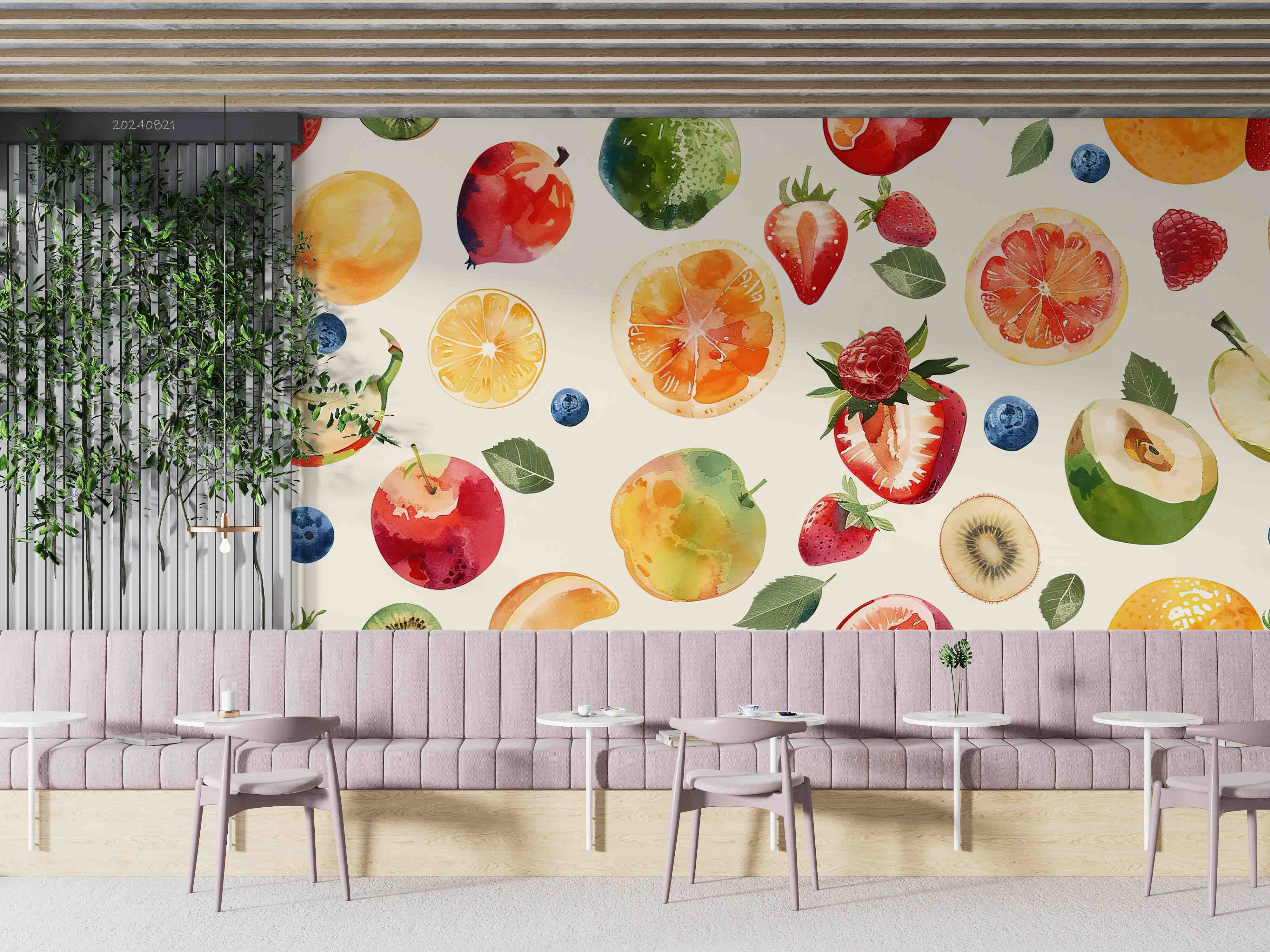 3D Pattern Apple Peach Strawberry Orange Wall Mural Wallpaper YXL 255