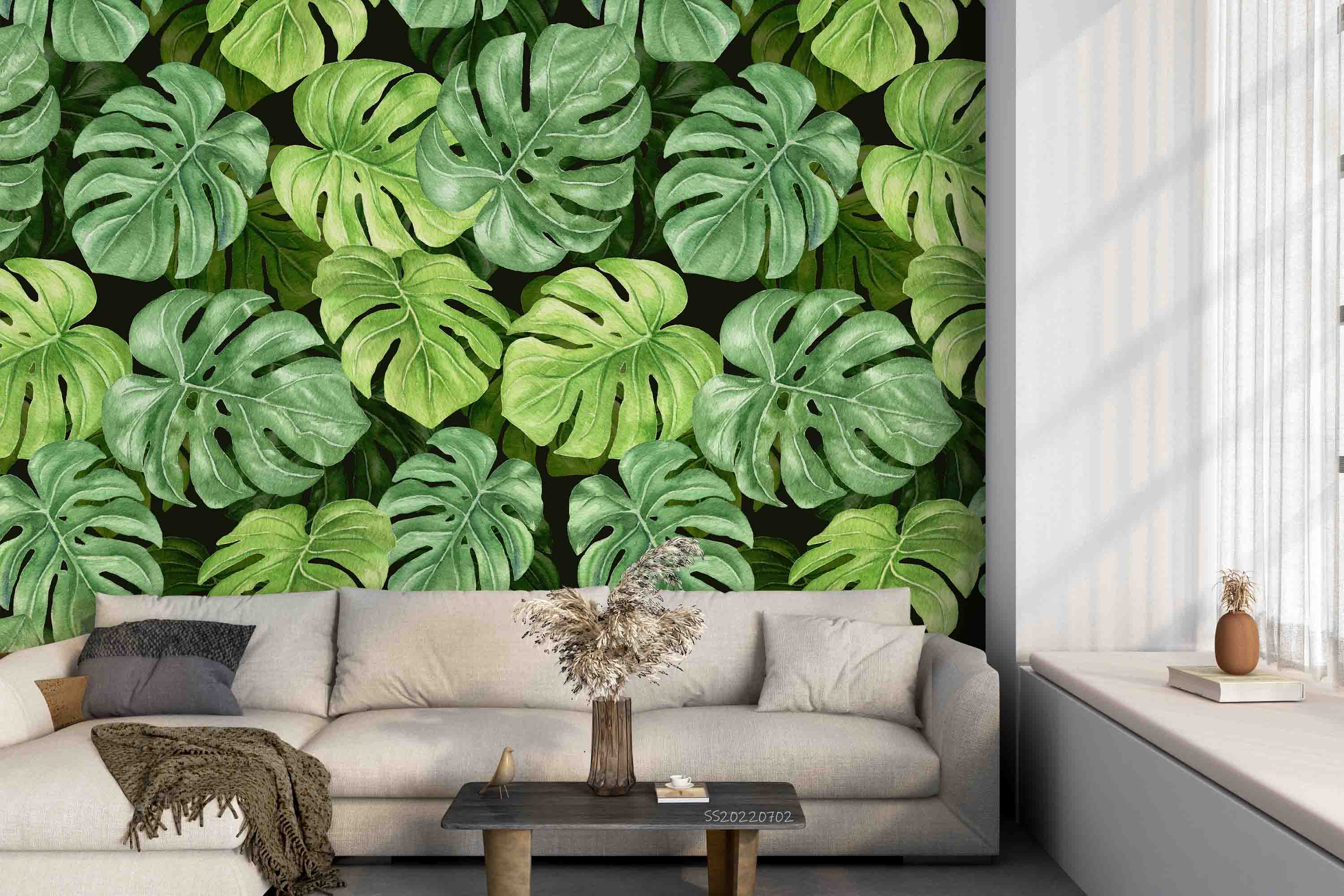 3D Tropical Green Monstera Leaf Pattern Wall Mural Wallpaper GD 5150- Jess Art Decoration