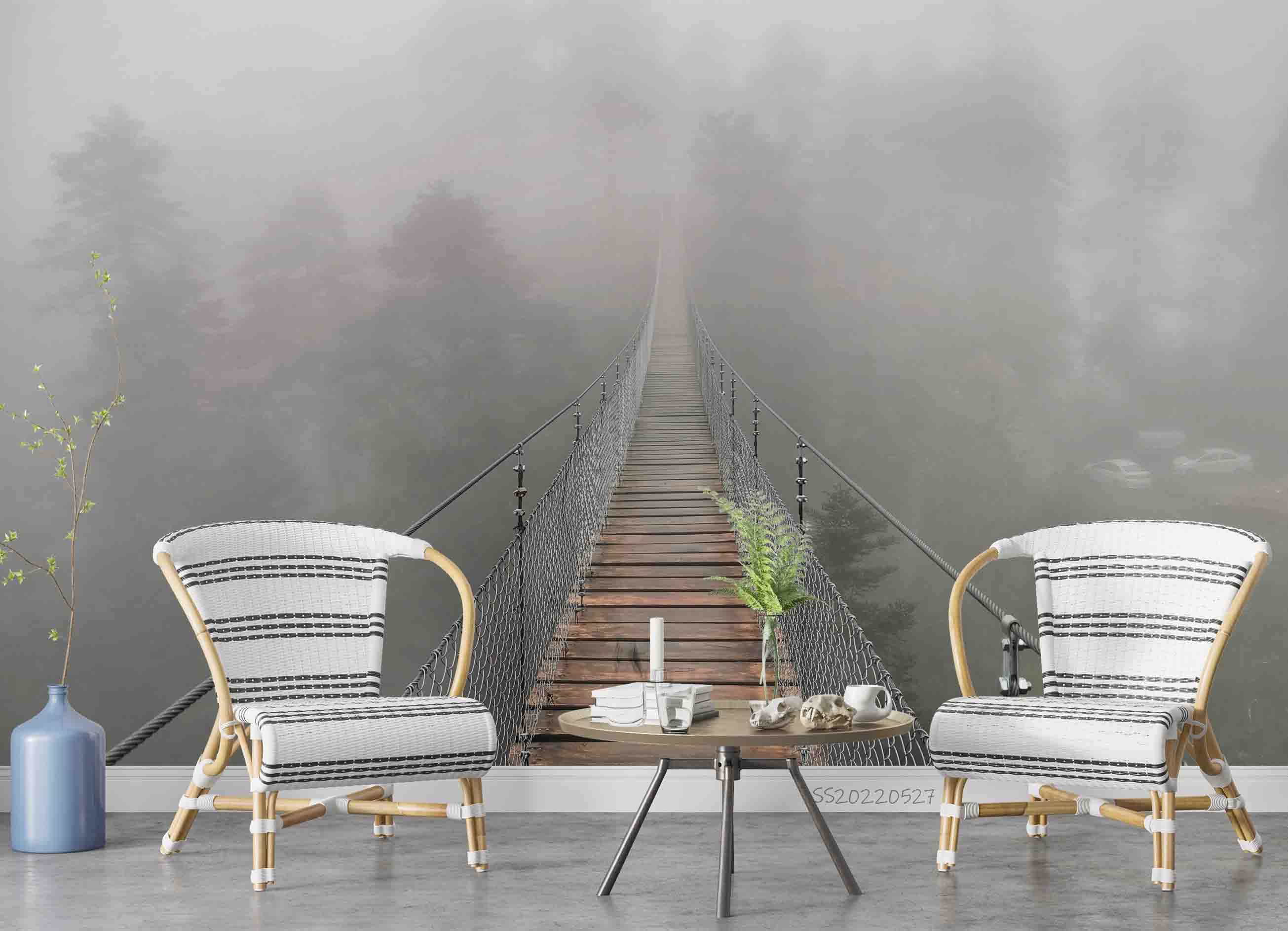 3D Mexico Oaxaca Fog Mountain Suspension Bridge Wall Mural Wallpaper GD 4218- Jess Art Decoration