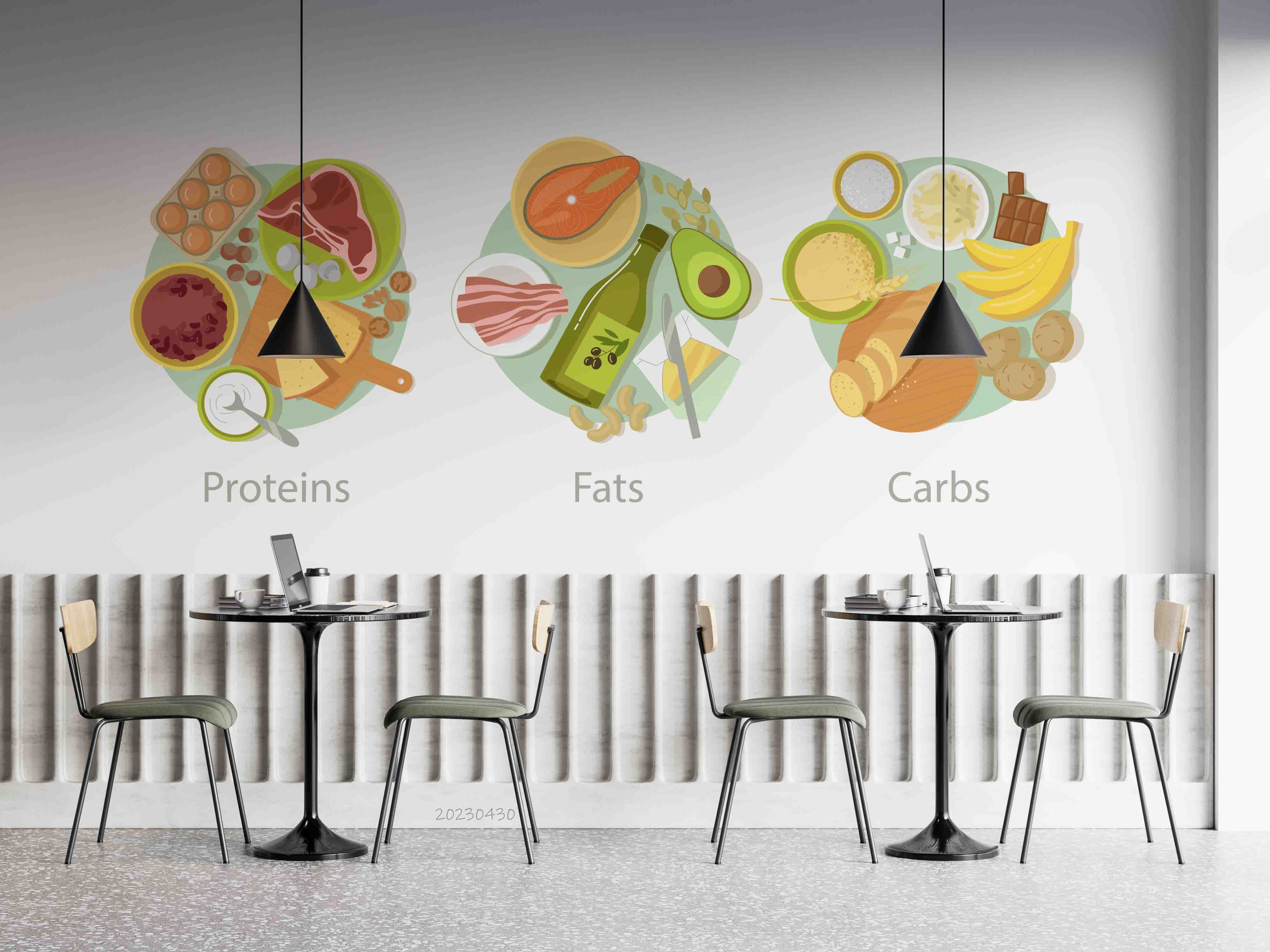 3D Cartoon Carbohydrate Fiber Cereal Grain Bread Energy Meat Eggs Diet Concept Wall Mural Wallpaper GD 5285- Jess Art Decoration
