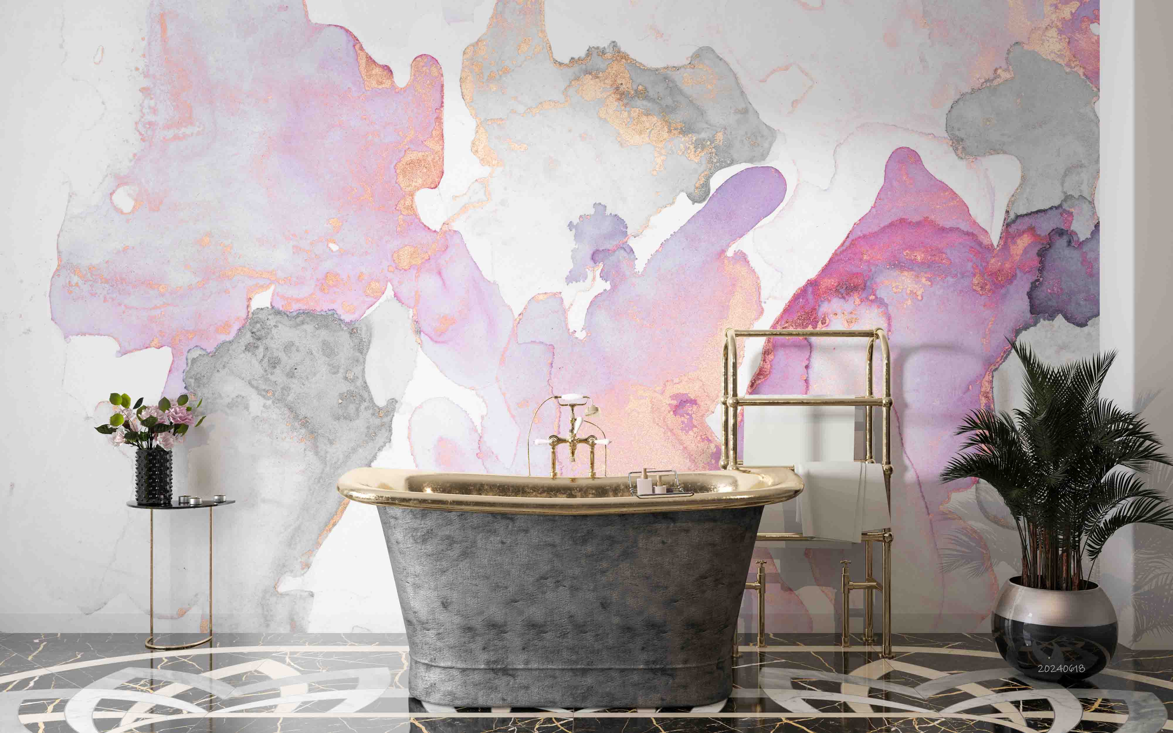 3D Abstract Damaskeen Ellipse Ink And Wash Wall Mural Wallpaper YXL 624