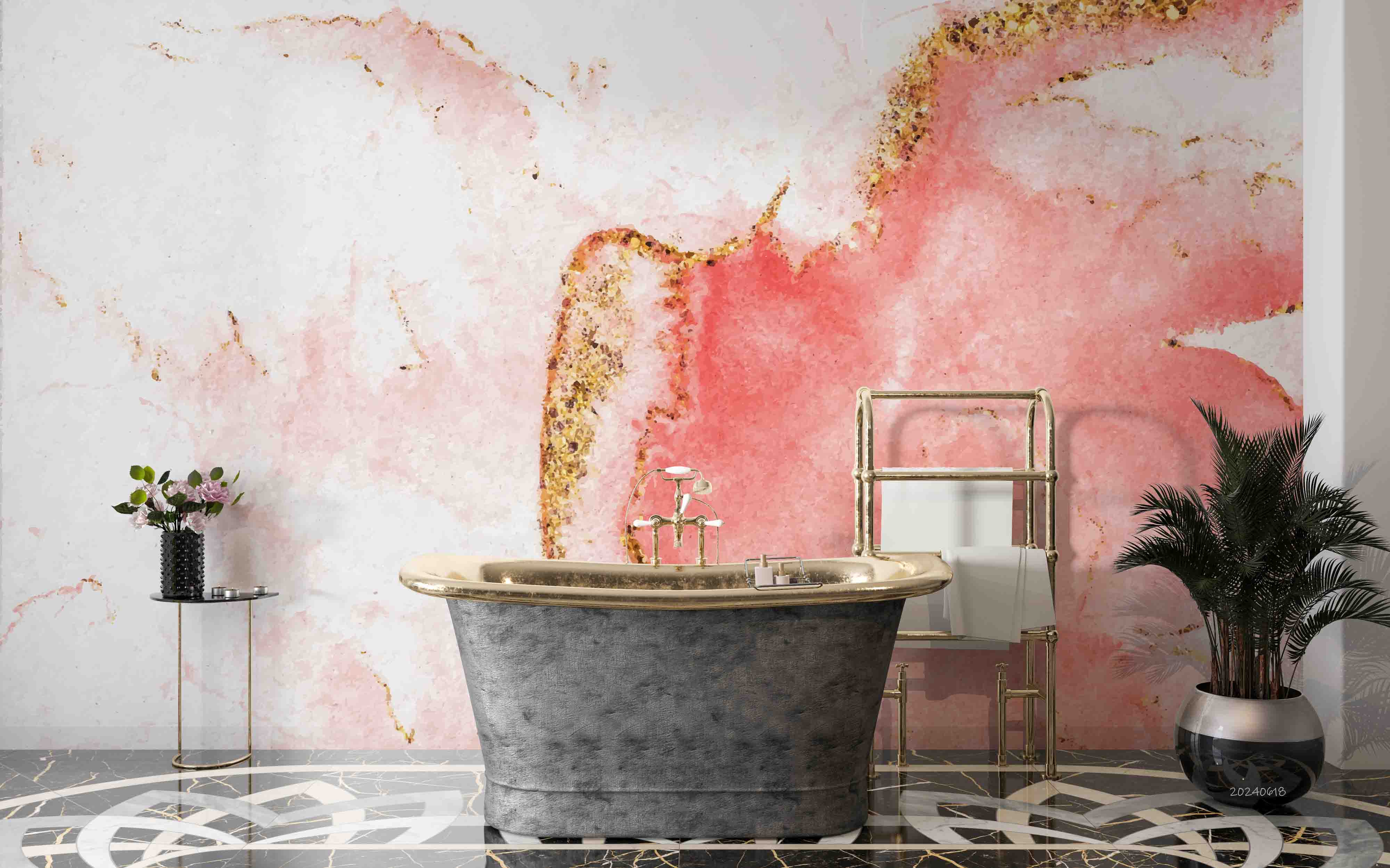 3D Abstract Damaskeen Gold Dust Wall Mural Wallpaper YXL 643