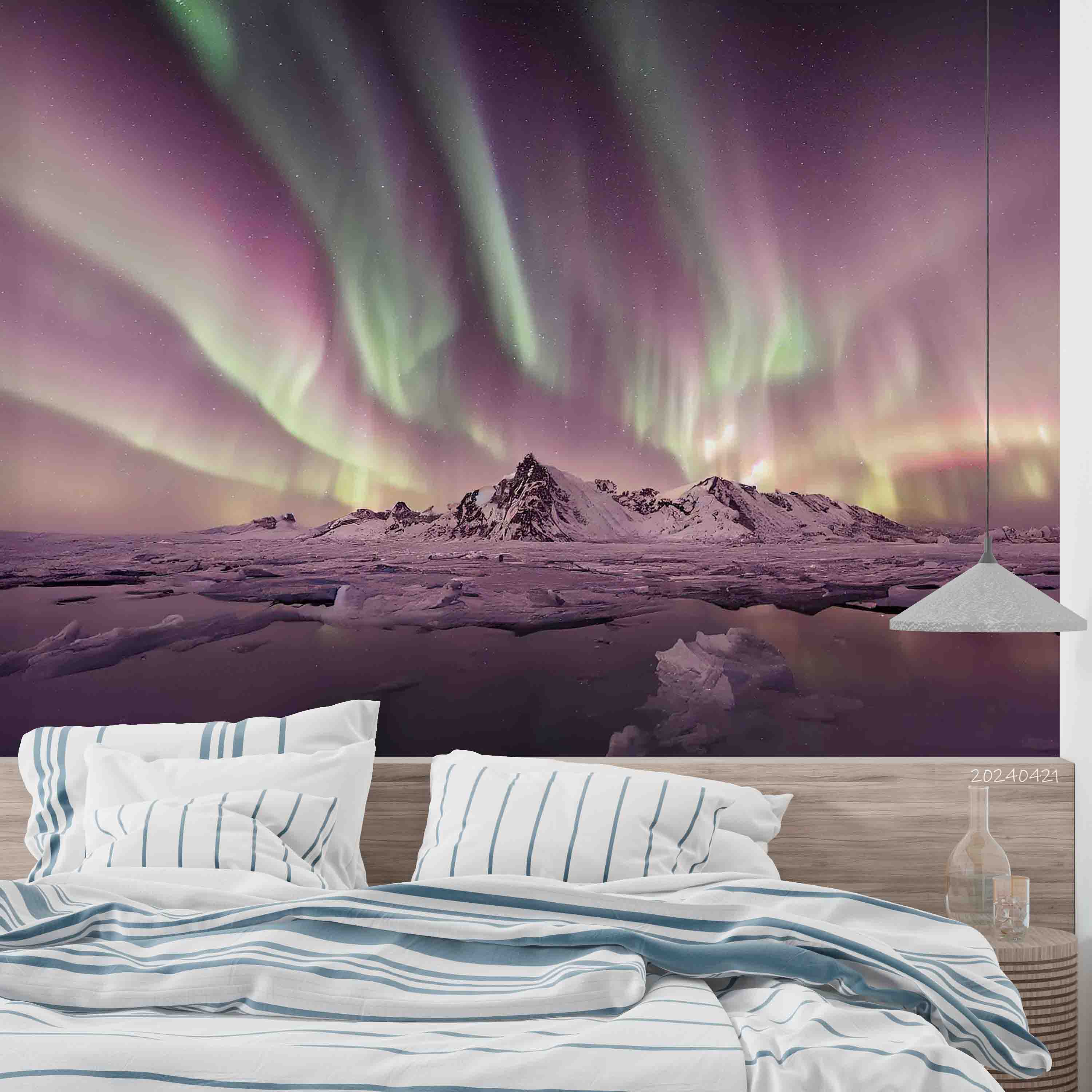 3D Purple Aurora Sky Snow Mountain Scenery Wallpaper Wall Mural Wall Decor Wall Art Wall Sticker Remoable Wallpaper 13