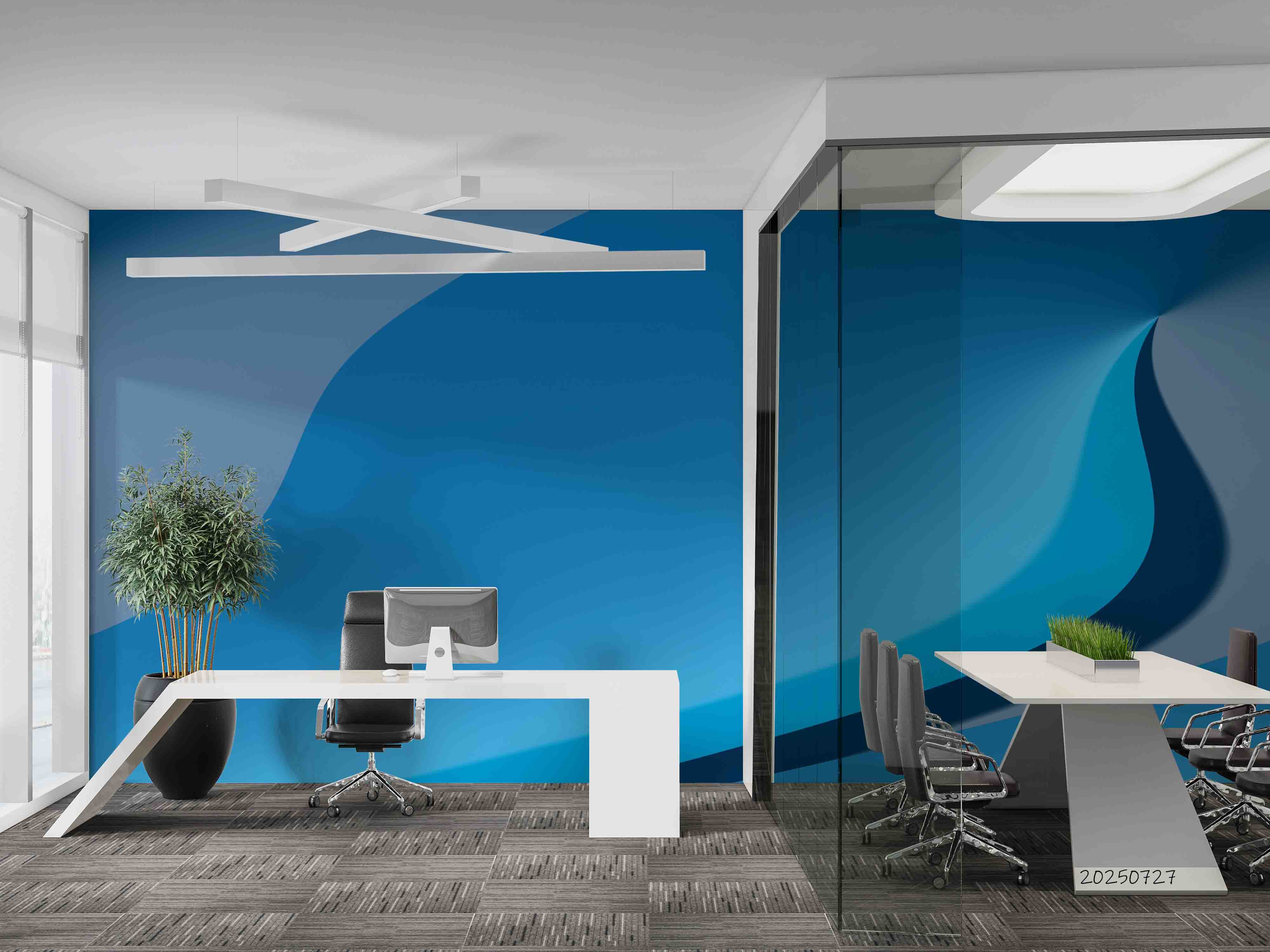 3D Office Business Commerce Blue Geometric Modern Wall Mural Wallpaper 32