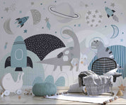 3D Mountain Dinosaur The Earth Rocket Wall Mural Wallpaper YXL 371