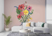 3D Red Daisy Bouquet Pink Background Wall Mural Wallpaper GD 3431- Jess Art Decoration