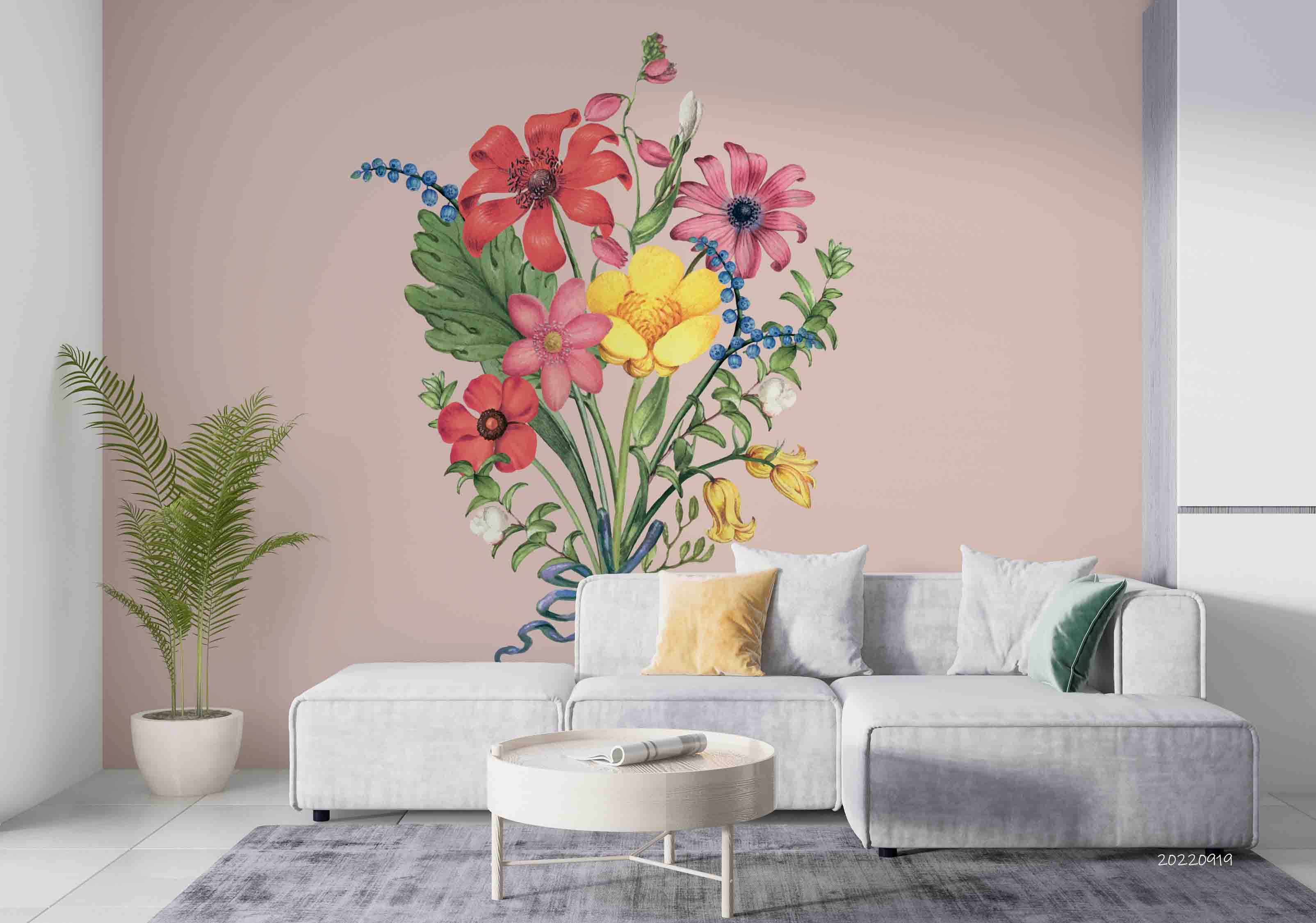 3D Red Daisy Bouquet Pink Background Wall Mural Wallpaper GD 3431- Jess Art Decoration