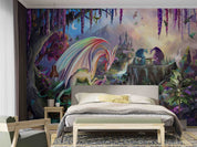3D Fantasy Castle Plant Floral Dragon Wall Mural Wallpaper GD 4767- Jess Art Decoration