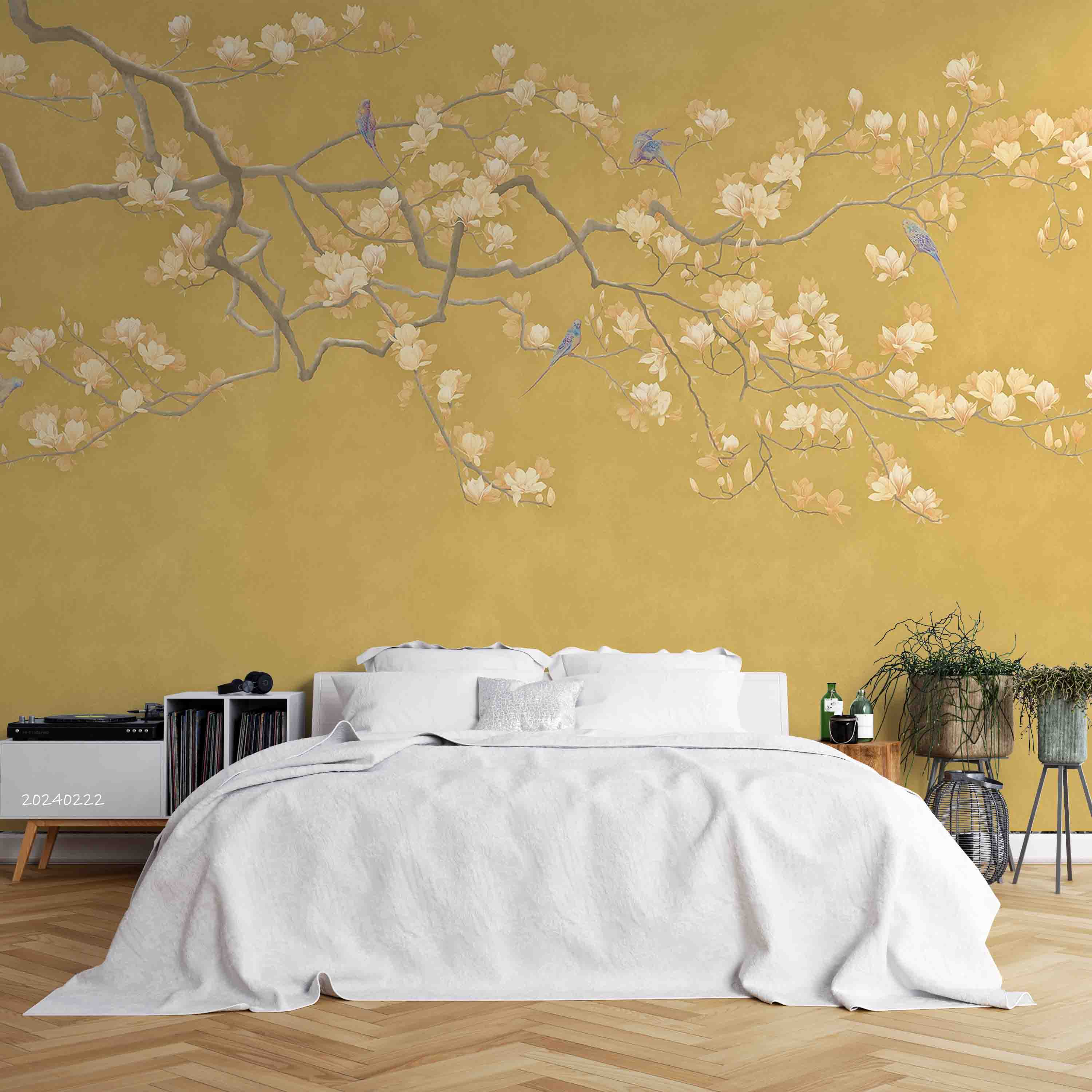 3D Chinese Flower Branch Gold Wallpaper Wall Mural Wall Decor Wall Art Wall Sticker Remoable Wallpaper LQH