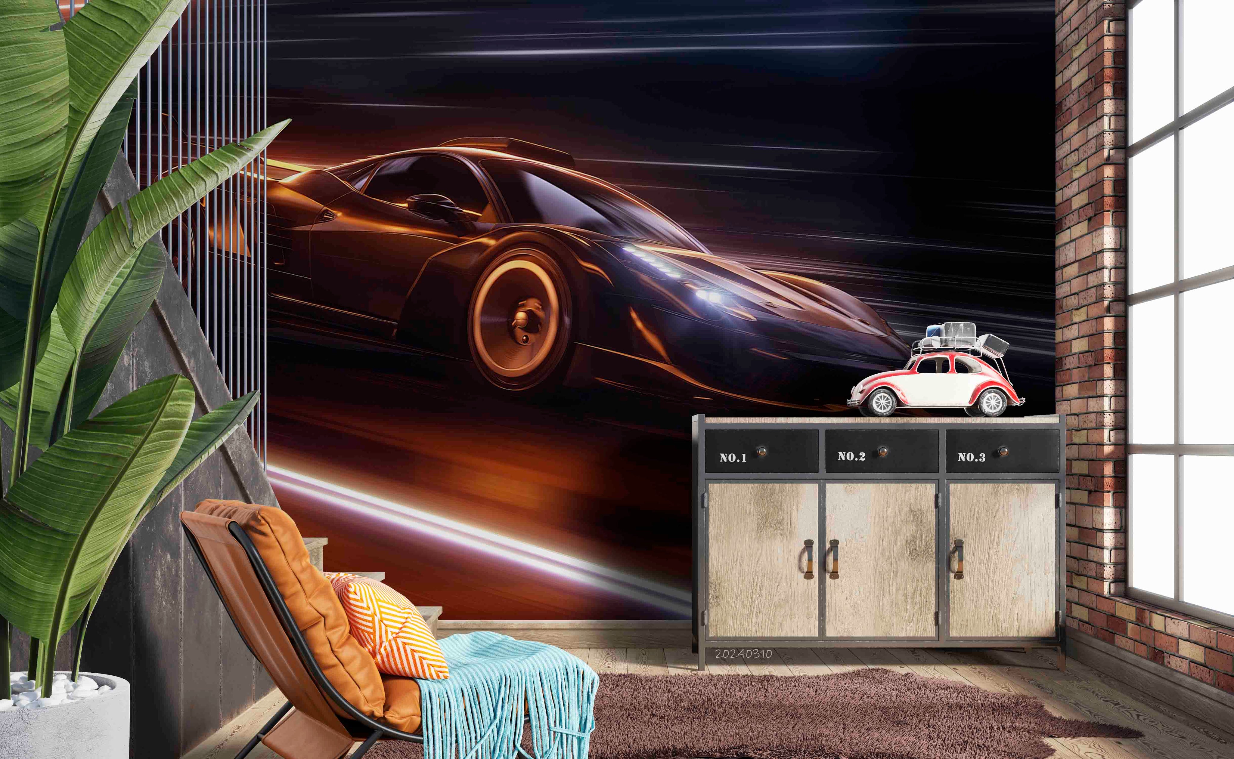 3D Brown Sports Car Wallpaper Wall Mural Wall Decor Wall Art Wall Sticker Remoable Wallpaper