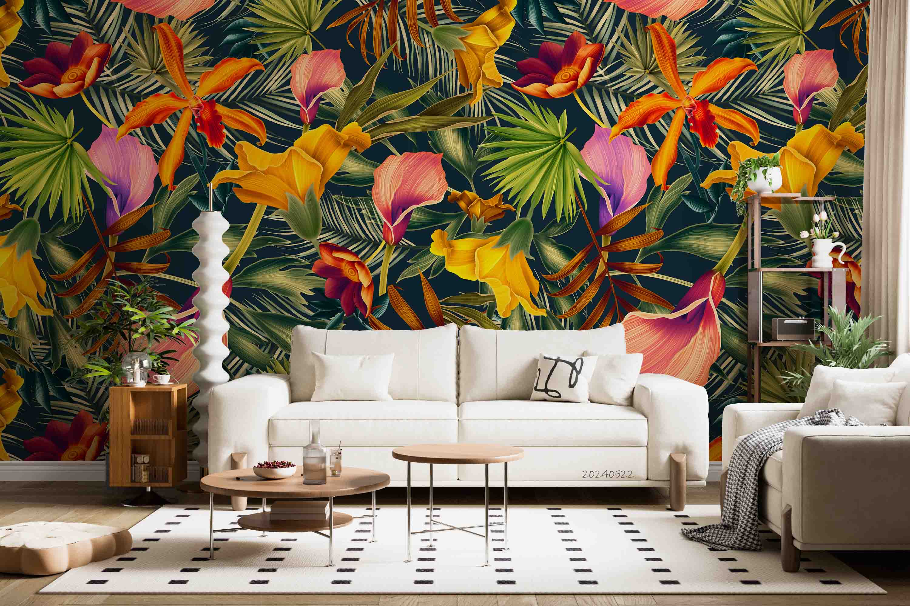 3D Flower Phalaenopsis Leaf Green Wall Mural Wallpaper YXL 510