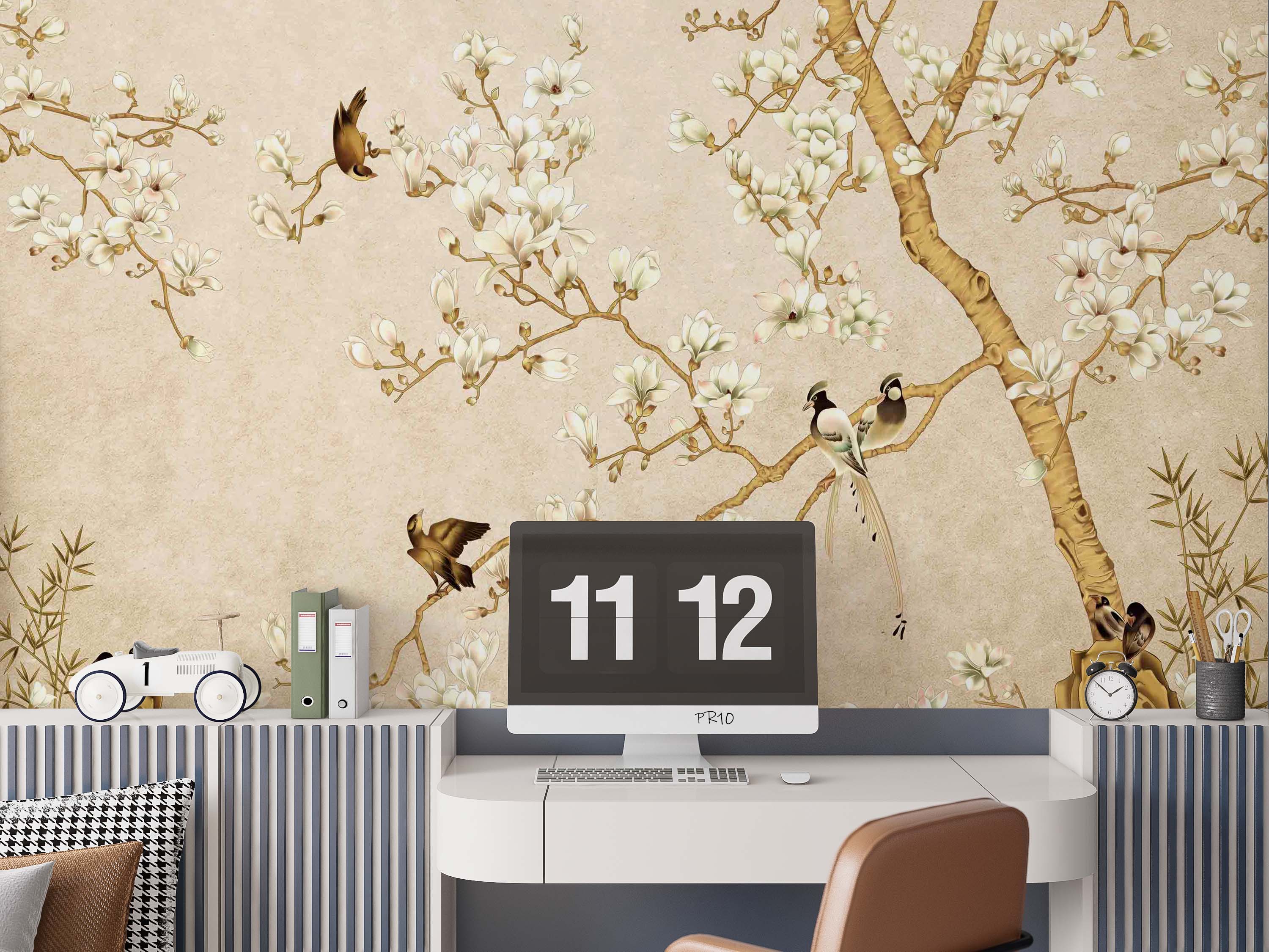 3D Chinese Magnolia Branch Bird Wall Mural Wallpaper GD 4722- Jess Art Decoration