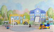 3D Childcare Nursery School Cartoon Bus School Wall Mural Wallpaper JN
