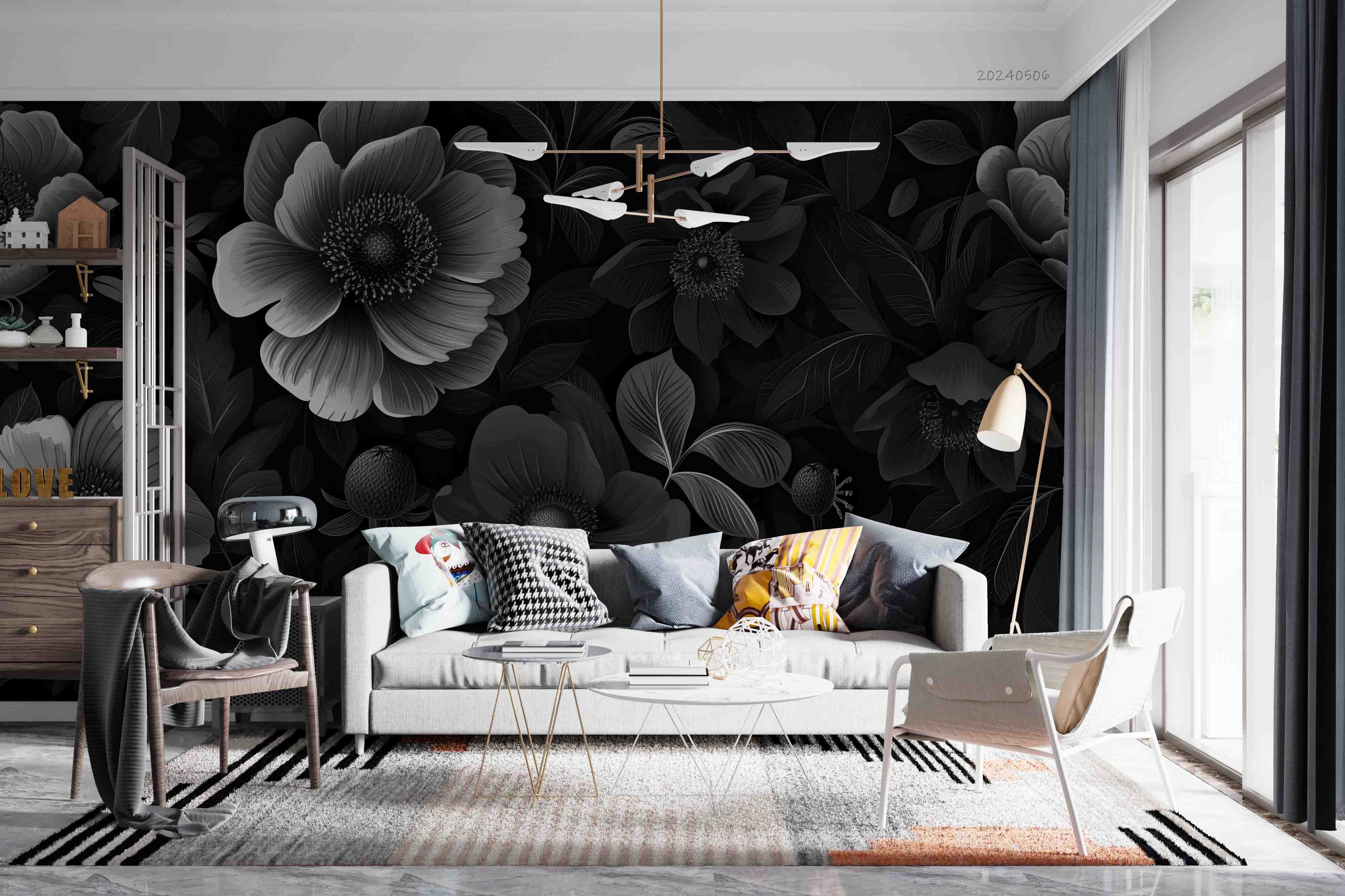 3D Abstract Black Floral Pattern Wallpaper Wall Mural Wall Decor Wall Art Wall Sticker Remoable Wallpaper