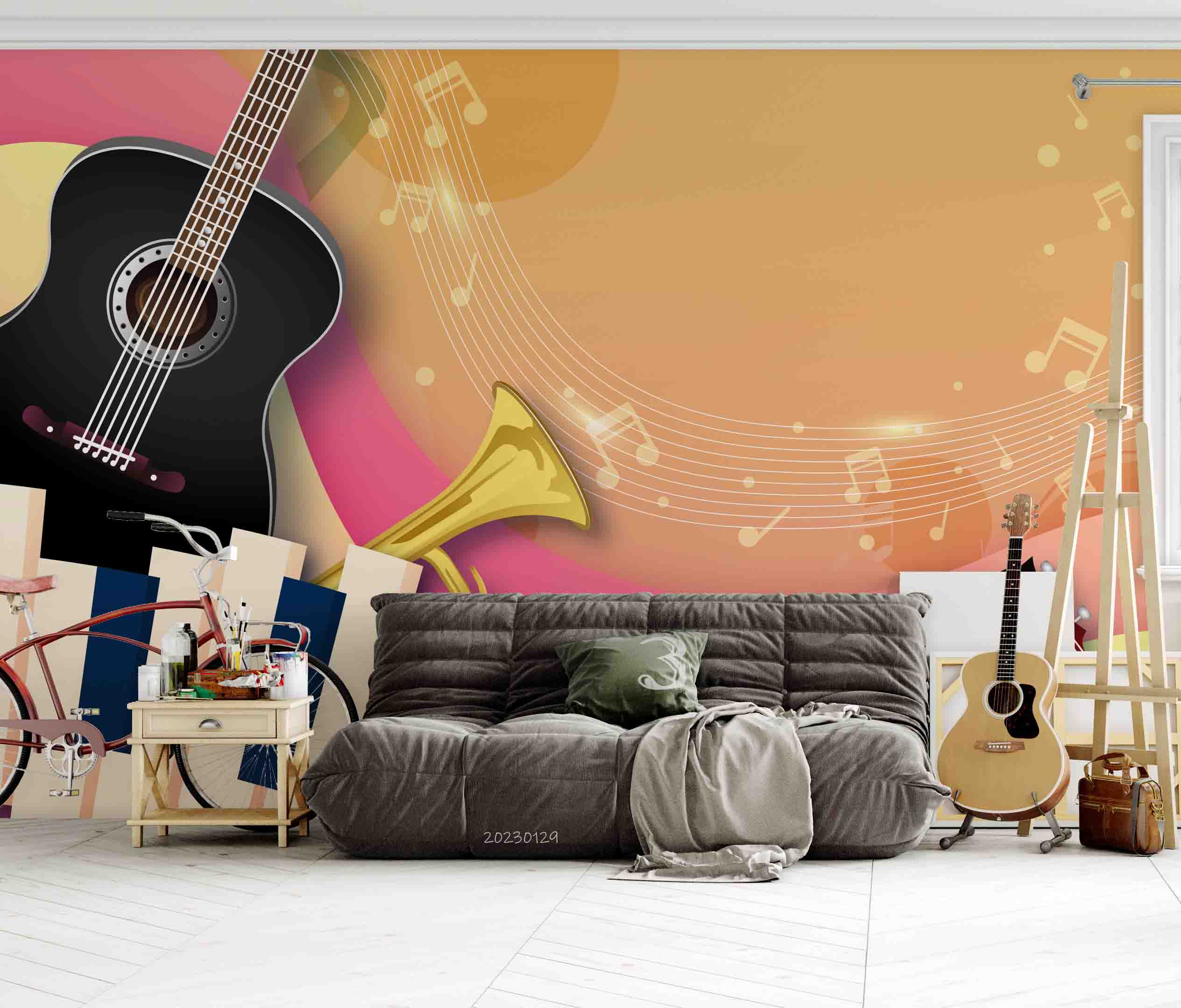 3D Pattern Guitar Stave Trumpet Piano Wall Mural Wallpaper YXL 07- Jess Art Decoration