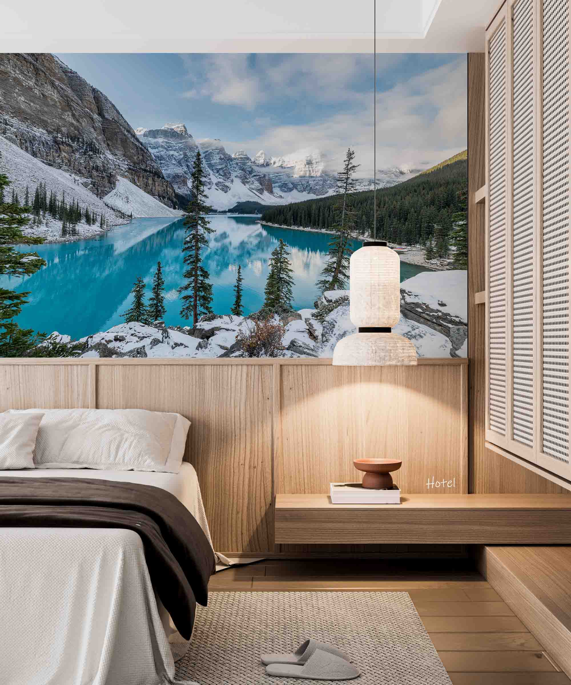 3D Hotel Inn Motel Hostel Resort Manor Scenery Snow Mountain Lake Wall Mural Wallpaper 9