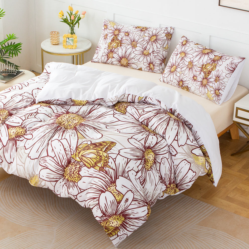 3D Floral Daisy Hand Drawn Quilt Cover Set Bedding Set Duvet Cover Pillowcases 588- Jess Art Decoration