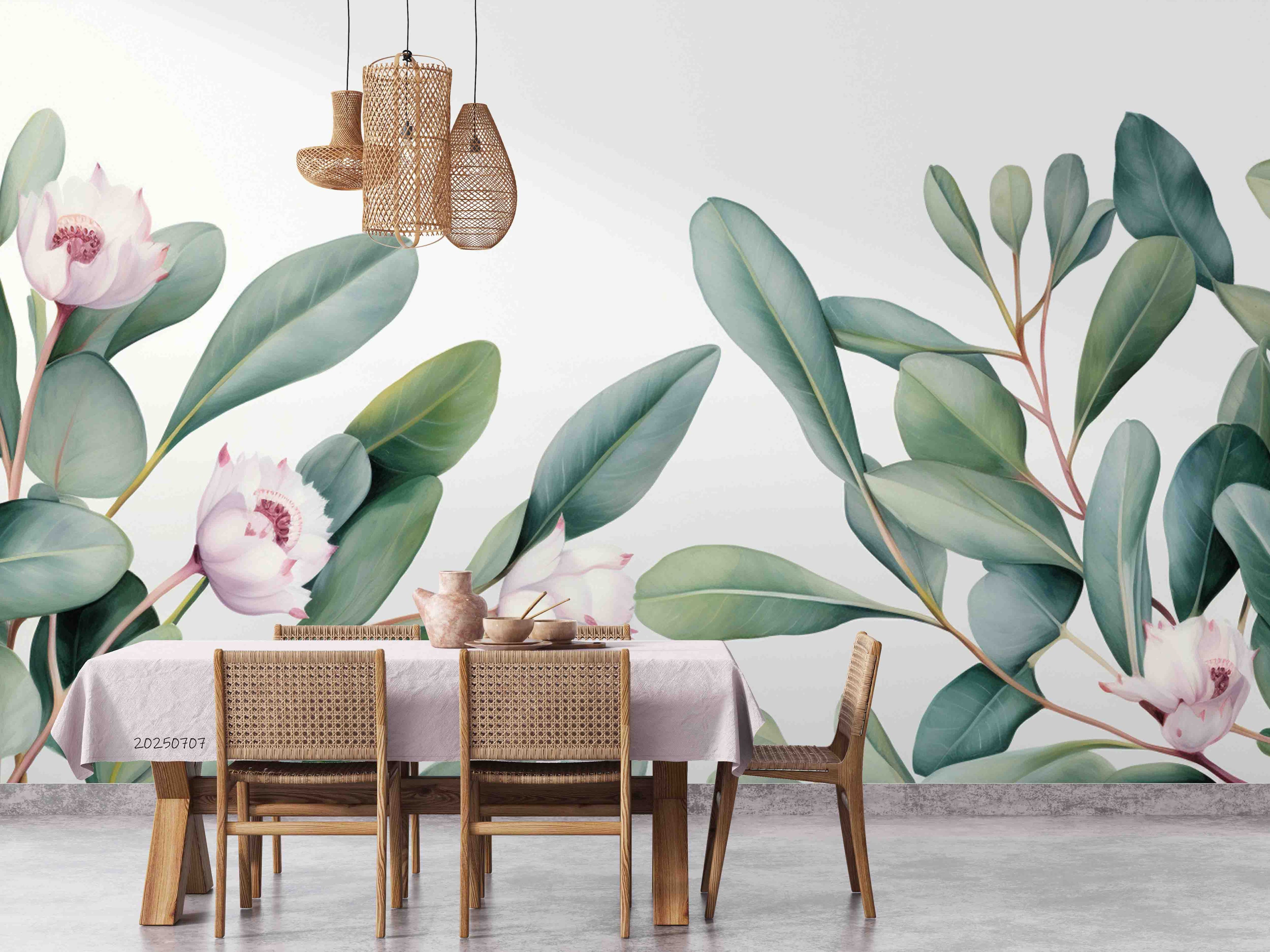 3D Green Plants Leaves White Floral Wallpaper Wall Mural Wall Decor Wall Art Wall Sticker Remoable Wallpaper1