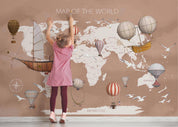 3D World Map Hydrogen Balloon Wall Mural Wallpaper YXL 2729