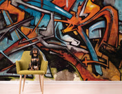 3D Graffiti Line Croci Blue Black Wall Mural Wallpaper YXL 3- Jess Art Decoration
