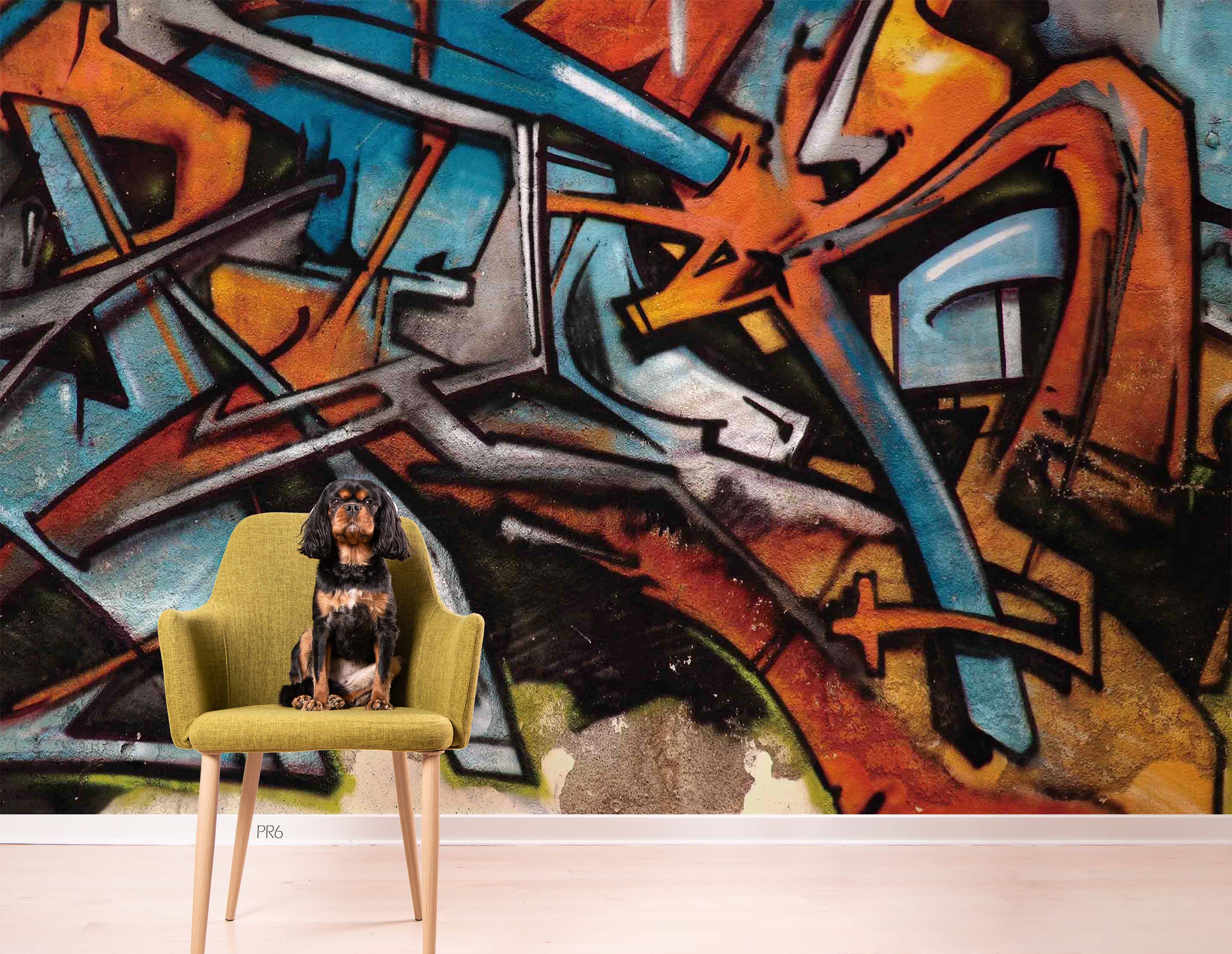 3D Graffiti Line Croci Blue Black Wall Mural Wallpaper YXL 3- Jess Art Decoration