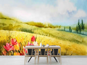 3D Oil Painting Mountain Grassland Floral Cloud Sky Wall Mural Wallpaper YXL 148