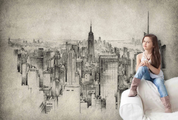 City Architecture Gray Contemporary Wallpaper contemporary street art wall mural for creative room or feature wall